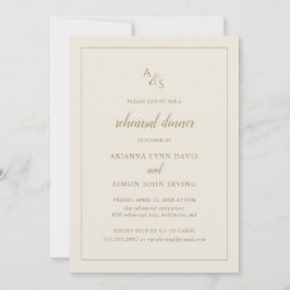 Invitación Cena formal de Monograma Dorado con marfil