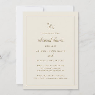 Invitación Cena formal de Monograma Dorado con marfil