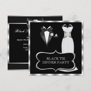 Invitación Cena formal Fiesta blanco negro