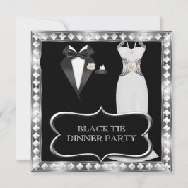 Invitación Cena formal Fiesta White Black Tie Hollywood