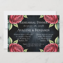 Invitación Cena gótica de rosas negras y rojas