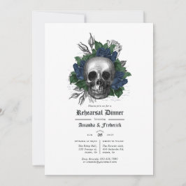 Invitación Cena gótica floral floral azul y negra de la marin