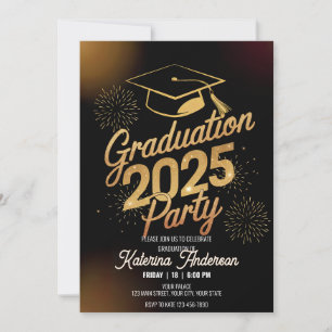 Invitación Cena Graduación Oro Graduación Gorra Fuegos artifi