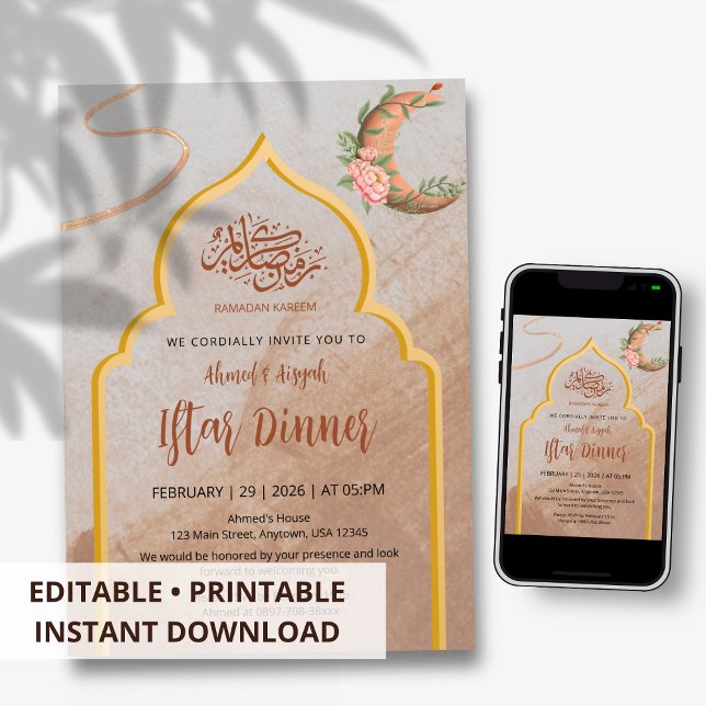 Invitación Cena Iftar floral boho elegante Ramadan (Subido por el creador)