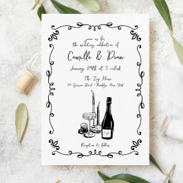 Invitación Cena Ilustrada Con Mano Brillante