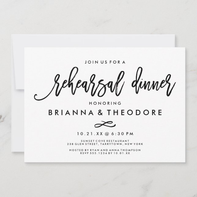 Invitación Cena indicada con letras del ensayo de la boda de (Anverso)