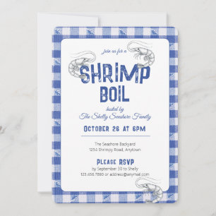 Invitación Cena informal de mariscos con camarones hervidos a