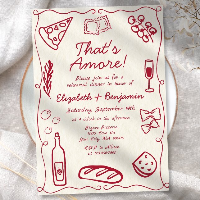 Invitación Cena italiana con retro rojo de vino dibujado a ma (Subido por el creador)