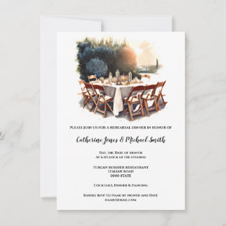 Invitación Cena italiana de campo Toscana paisaje acuático