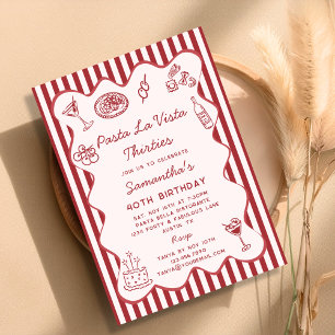 Invitación Cena Italiana Divertida Pasta La Vista Cumpleaños 