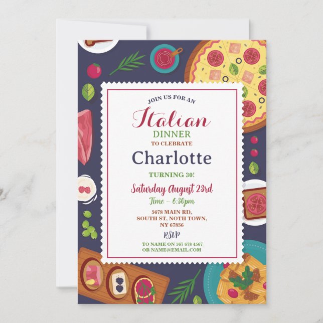 Invitación Cena italiana Fiesta de cumpleaños Pizza Lunch (Anverso)