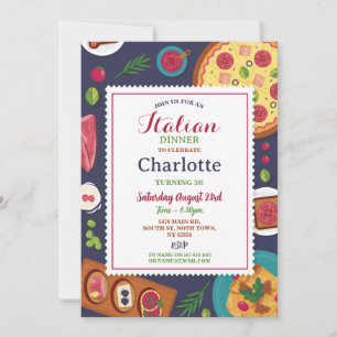 Invitación Cena italiana Fiesta de cumpleaños Pizza Lunch