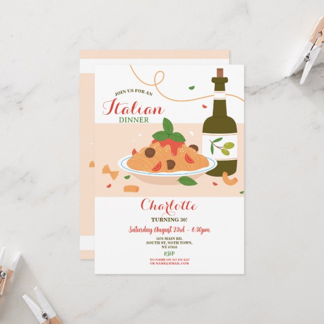 Invitación Cena italiana Fiesta de cumpleaños Pizza Lunch (Anverso/Reverso In Situ)