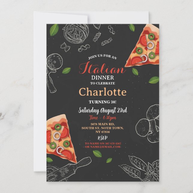 Invitación Cena italiana Fiesta de cumpleaños Pizza Lunch (Anverso)