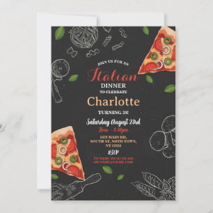 Invitación Cena italiana Fiesta de cumpleaños Pizza Lunch