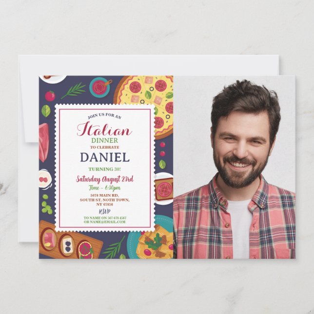 Invitación Cena italiana Fiesta de cumpleaños Pizza Lunch Fot (Anverso)
