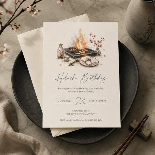 Invitación Cena Japonesa Hibachi Fiesta de Cumpleaños Parrill