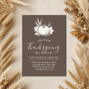 Invitación Cena Marrón Elegante de Calabaza de Acción de Grac