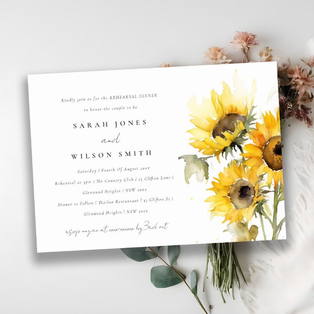 Invitación Cena mínima de Boda de girasol boho (Subido por el creador)