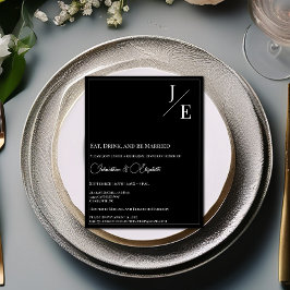 Invitación Cena minimalista de ensayo de monograma | Negro