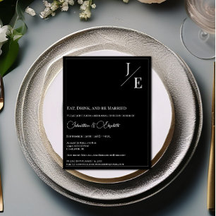 Invitación Cena minimalista de ensayo de monograma Negro