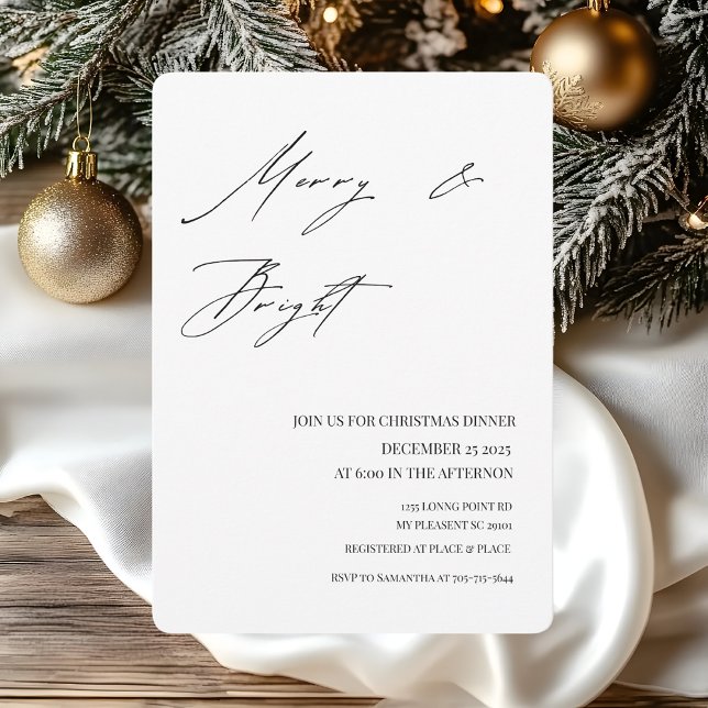 Invitación Cena minimalista de Navidades merry y brillantes (Subido por el creador)