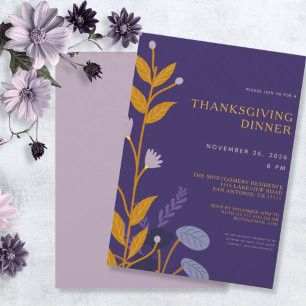 Invitación Cena Minimalista Floral de Acción de Gracias