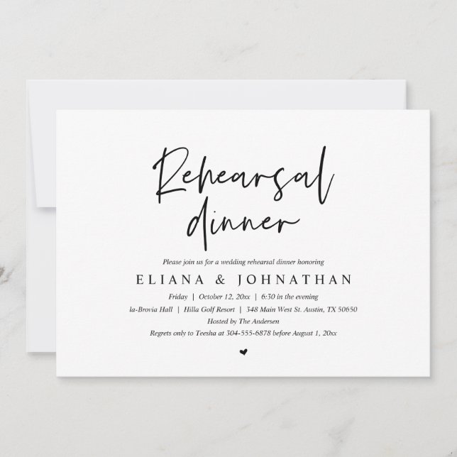 Invitación Cena Minimalista moderna, ensayo Boda (Anverso)