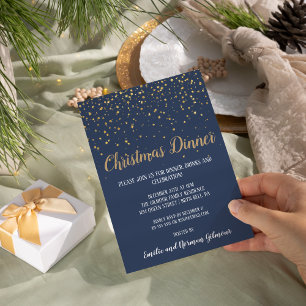 Invitación Cena minimalista moderna Navidades de confetti azu