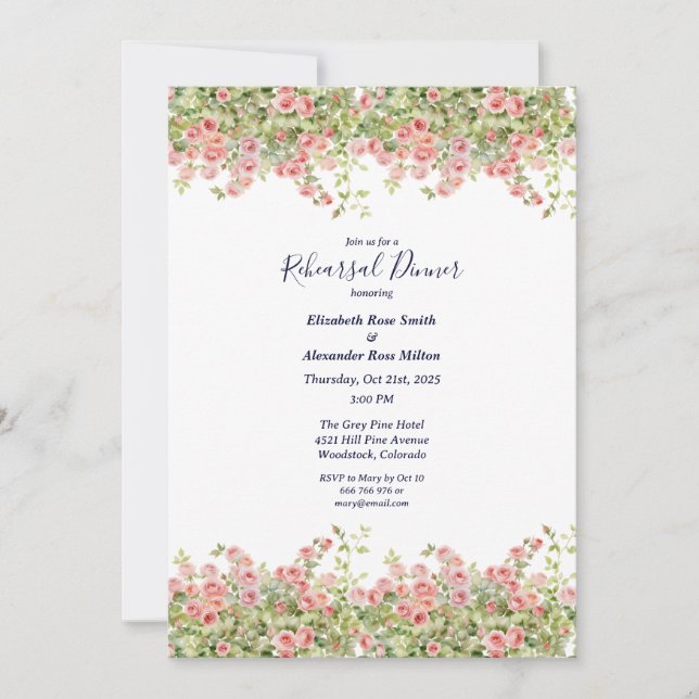 Invitación Cena minimalista simple de rosa de vid (Anverso)