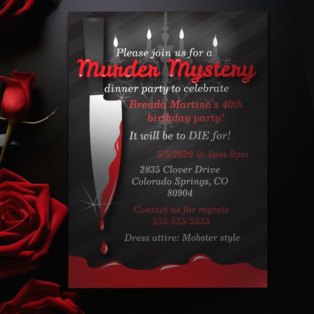 Invitación Cena misteriosa de asesinato de Cuchillo Rojo y Ne (Red and Black Knife Murder Mystery Dinner Invitation)