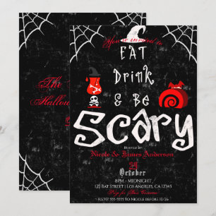 Invitación Cena Misteriosa de Halloween Come Bebe y Sé Espant