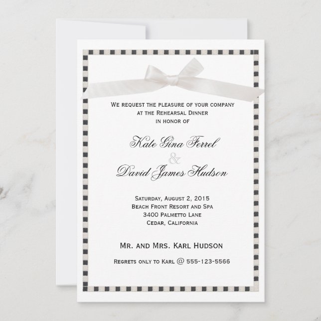 Invitación Cena moderna con cinta satinada de Moda (Anverso)