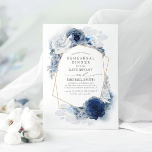 Invitación Cena moderna con flores azules y marrones