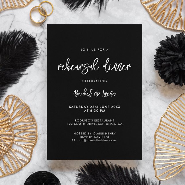 Invitación Cena moderna contemporánea de boda negro (Subido por el creador)