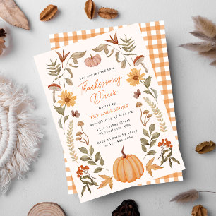 Invitación Cena moderna de Acción de Gracias Calabaza y hojas
