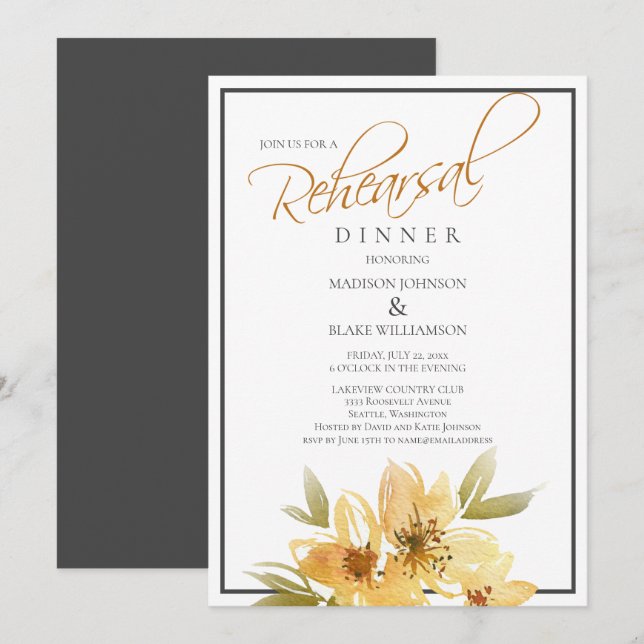 Invitación Cena moderna de Boda amarillo y gris