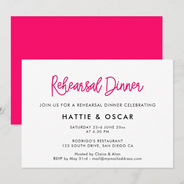 Invitación Cena moderna de boda caligráfica (Anverso / Reverso)