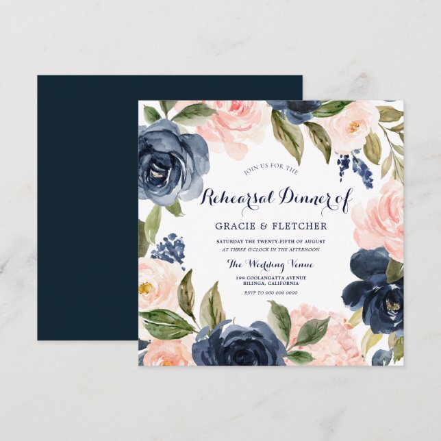 Invitación Cena moderna de Boda de Marina y Rubor (Anverso / Reverso)