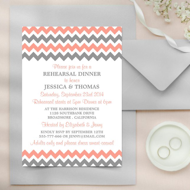 Invitación Cena moderna de Chevron rosa y gris (Subido por el creador)