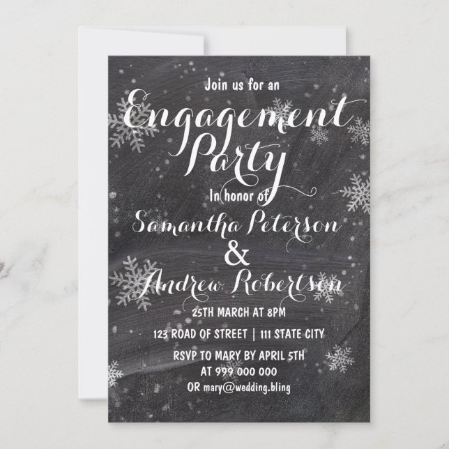 Invitación Cena moderna de compromiso de pizarra de nieve en  (Anverso)