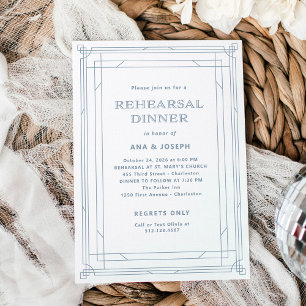 Invitación Cena moderna de deco blanco y azul turbio