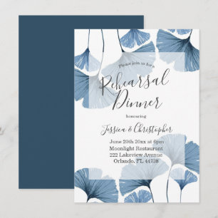Invitación Cena moderna de ensayo botánico azul y blanco
