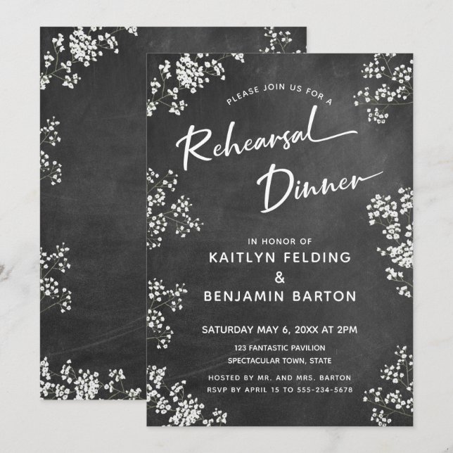 Invitación Cena moderna de ensayo de Chalkboard de aliento de (Anverso / Reverso)