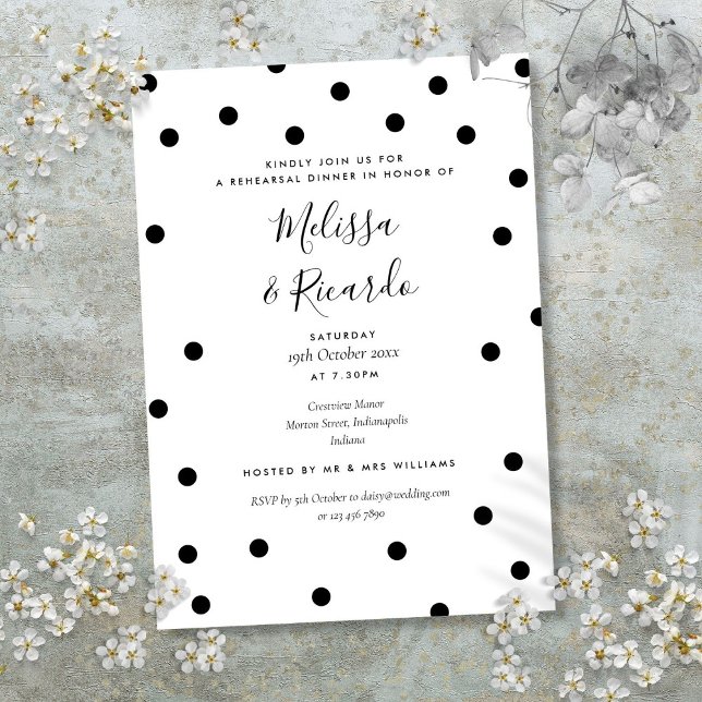 Invitación Cena moderna de ensayo en blanco y negro (Modern Black and White Rehearsal Dinner Invitation)