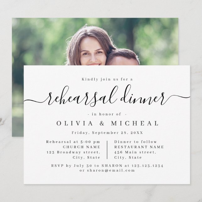 Invitación Cena moderna de escritura simple y elegante (Anverso / Reverso)