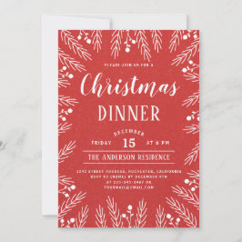 Invitación Cena moderna de Navidades florales rojos y blancos