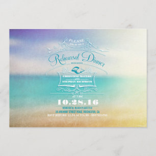 Invitación Cena moderna de vainilla azul azul en la playa