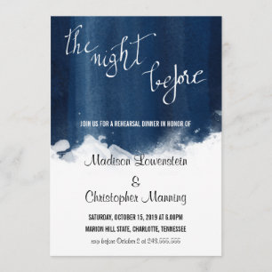 Invitación Cena moderna del ensayo de la acuarela azul del