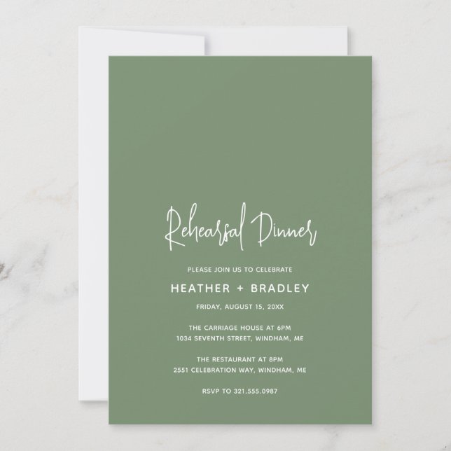 Invitación Cena moderna verde sabio minimalista (Anverso)